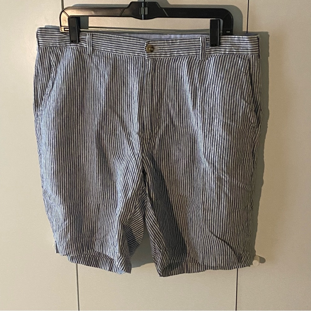 Peter Millar Blue and White Striped Linen Shorts, Size 36
